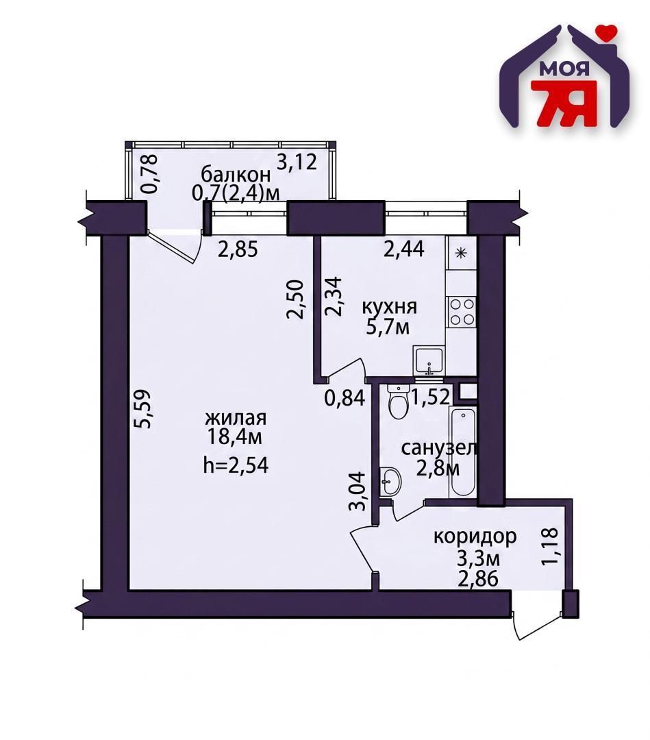 1 room apartment 30 m² Sluck, Belarus