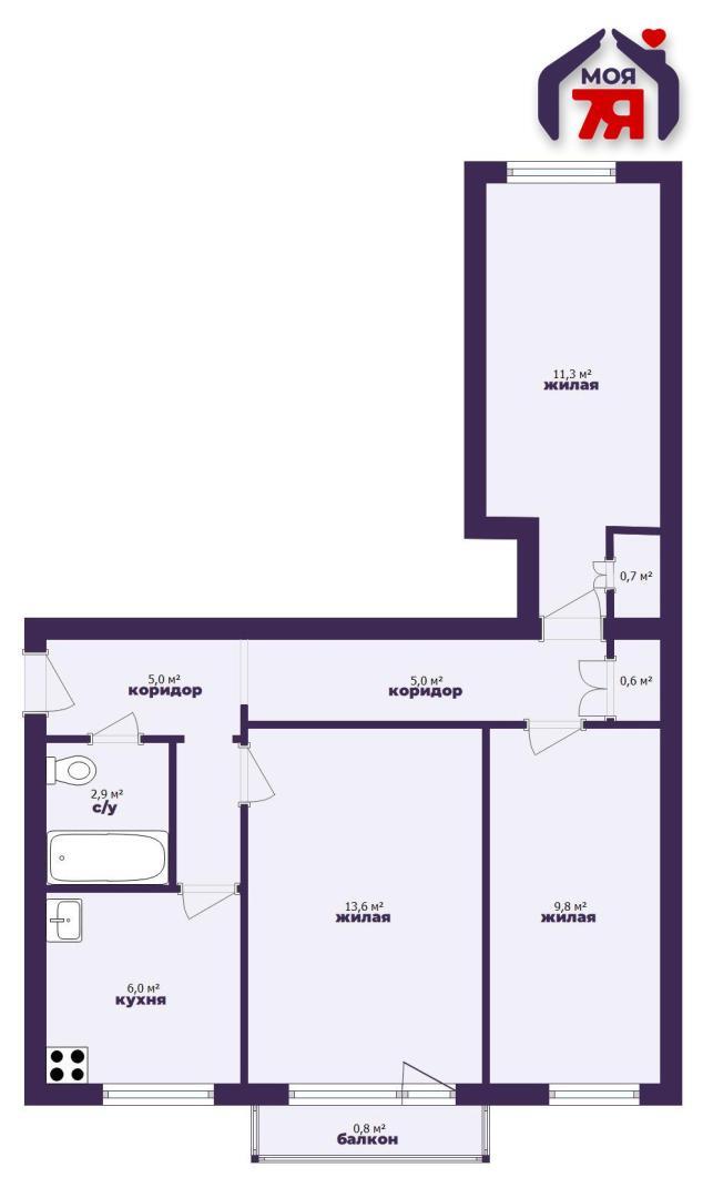 3 room apartment 55 m² Salihorsk, Belarus