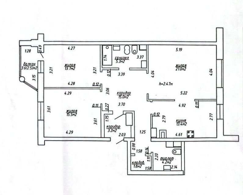  95.6м.кв., комнат 3, г. Минск (Бурдейного ул., 8)