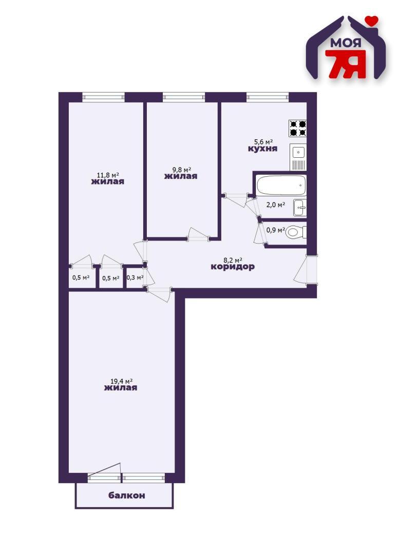 3 room apartment 60 m² Maladzyechna, Belarus