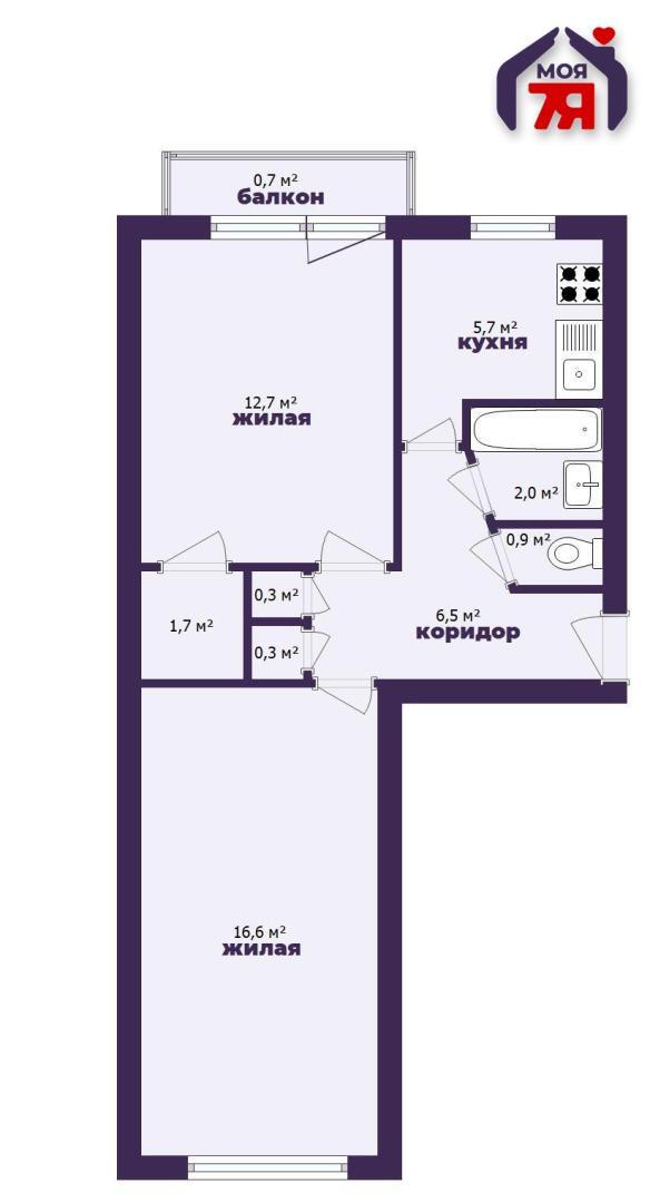 Квартира 2 комнаты 47 м² Солигорск, Беларусь