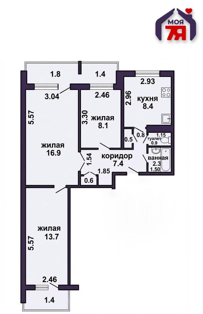Квартира 3 комнаты 59 м² Солигорск, Беларусь