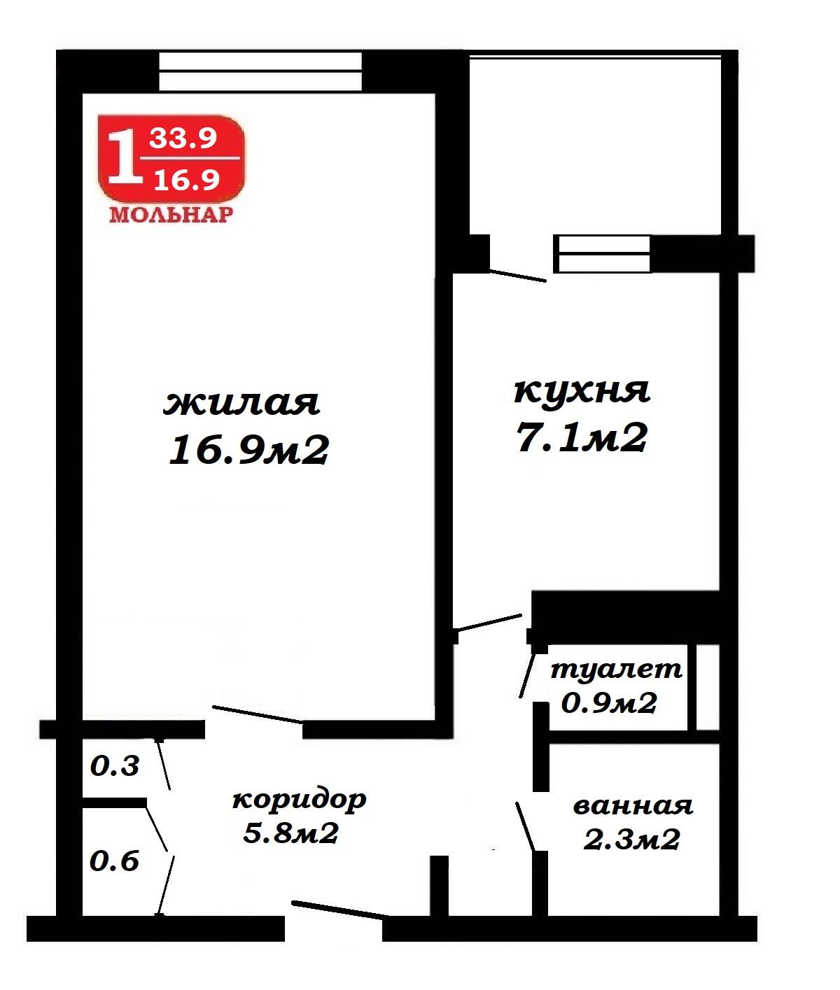 1 room apartment 34 m² Minsk, Belarus