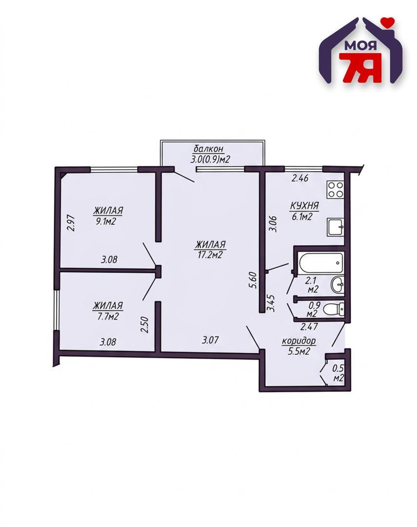 3 room apartment 50 m² Minsk, Belarus