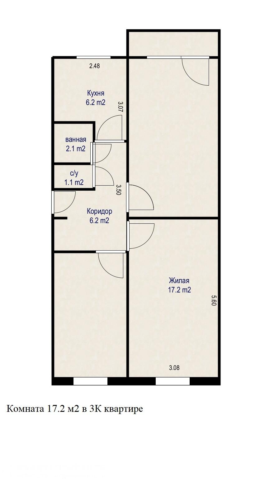 3 room apartment 62 m² Minsk, Belarus