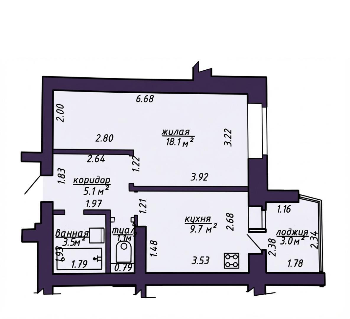 Квартира 1 комната 38 м² Молодечно, Беларусь