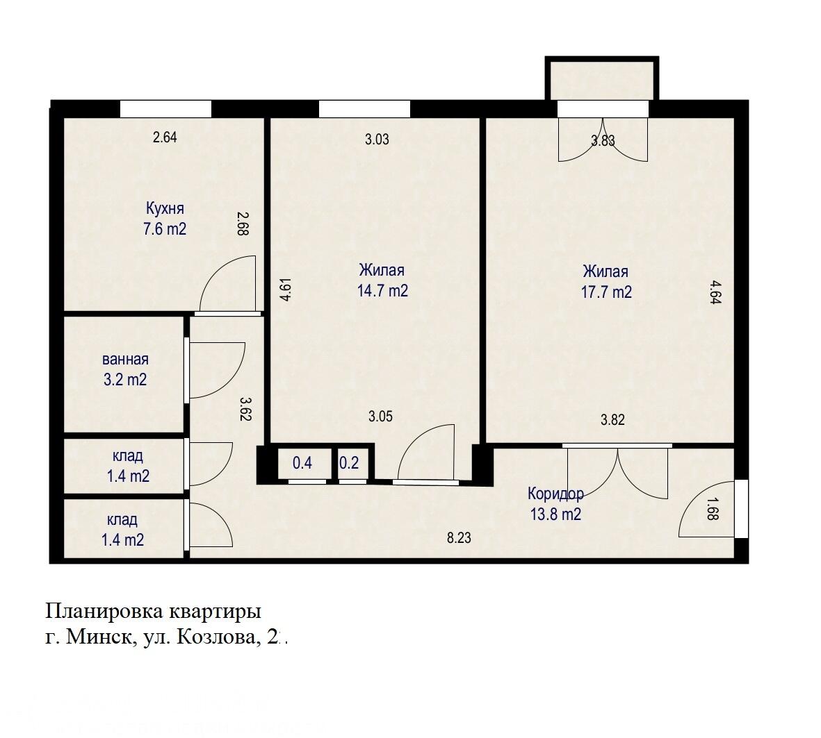 2 room apartment 61 m² Minsk, Belarus