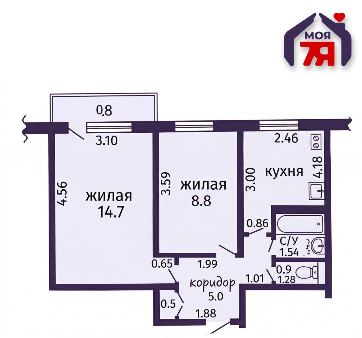 2 room apartment 38 m² Salihorsk, Belarus