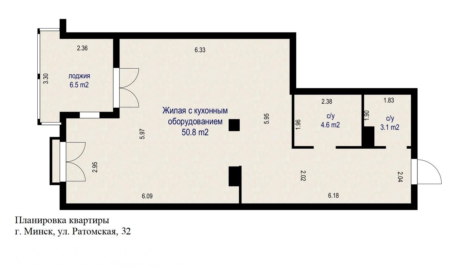 1 room apartment 63 m² Minsk, Belarus