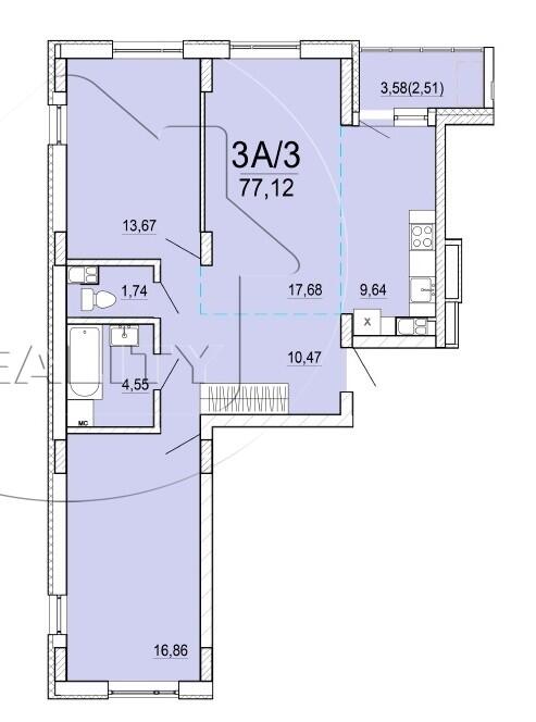 Квартира 3 комнаты 63 м² Мухавецкий сельский Совет, Беларусь