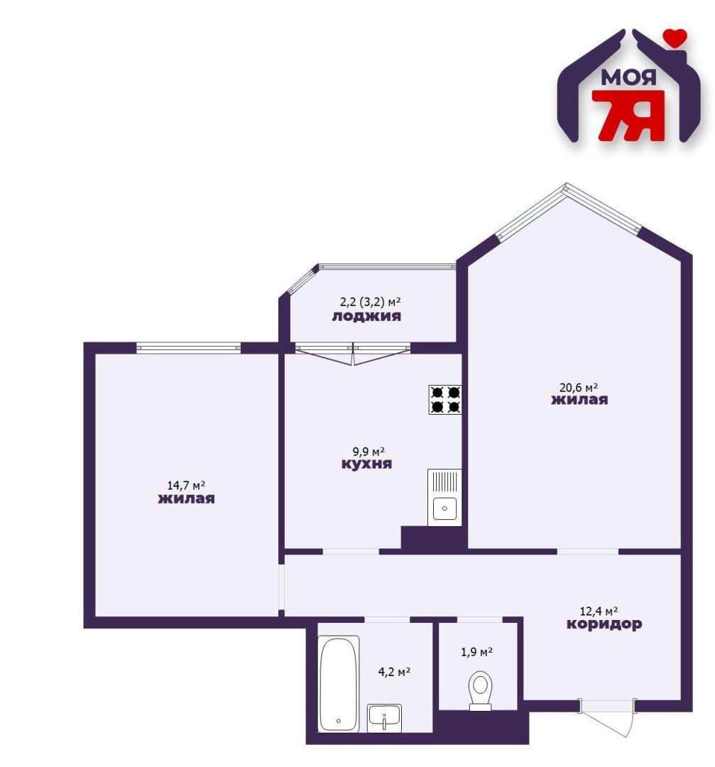 2 room apartment 66 m² Cyrvonaja Slabada, Belarus