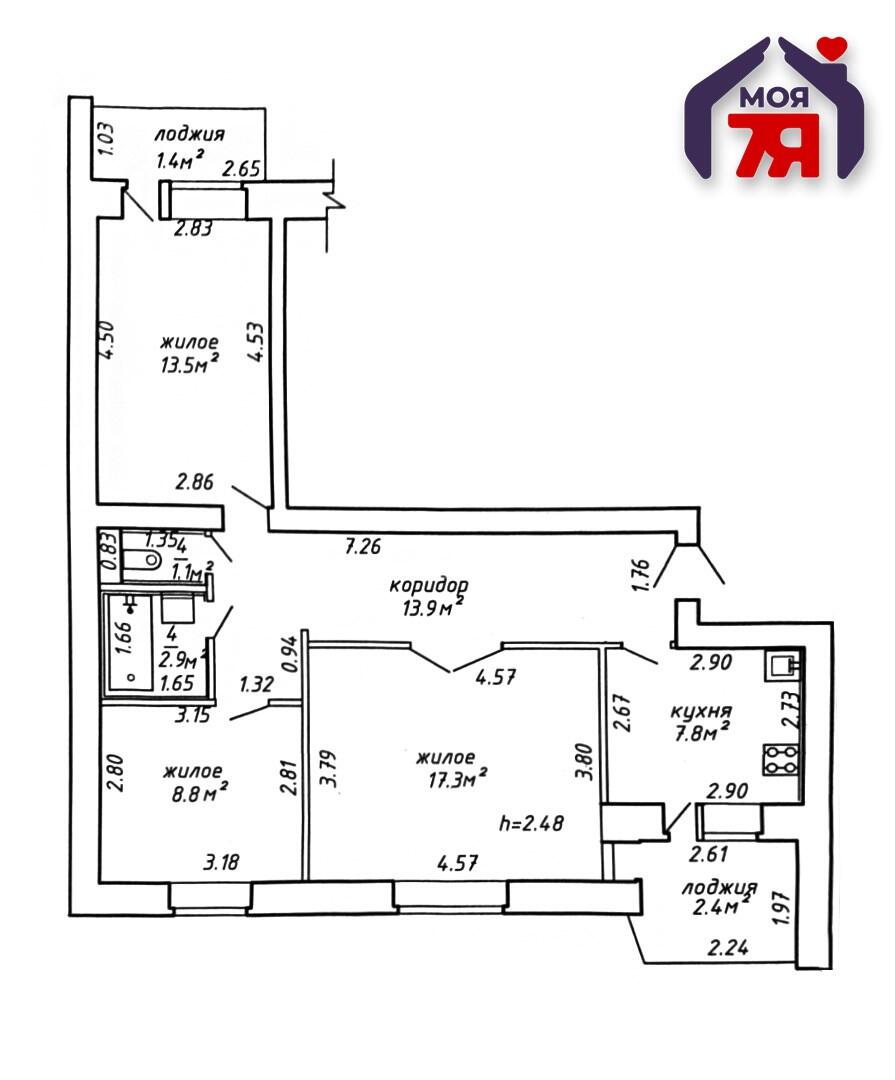 Wohnung 3 zimmer 65 m² Maladsetschna, Belarus