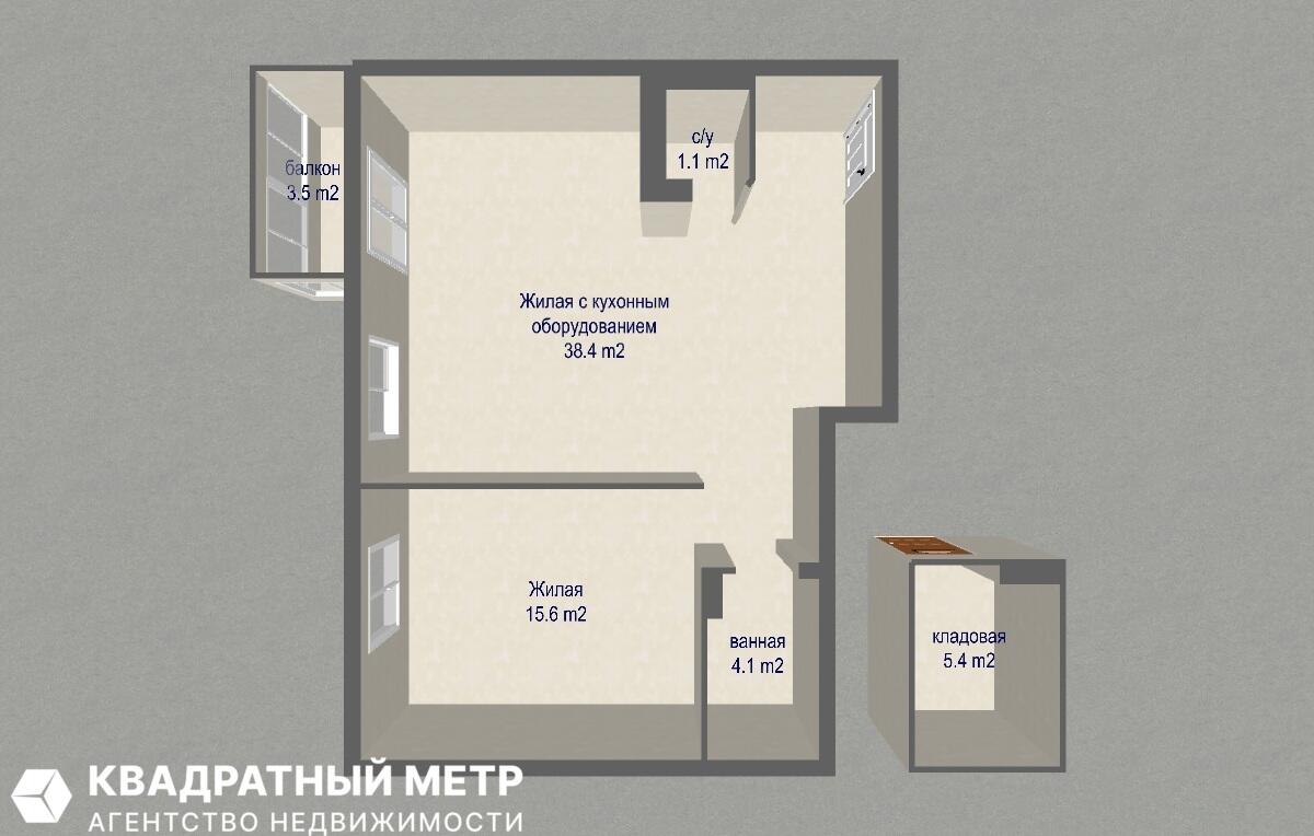 2 room apartment 59 m² Minsk, Belarus