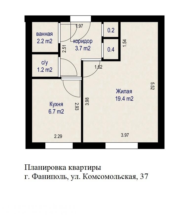 1 room apartment 34 m² Fanipal, Belarus