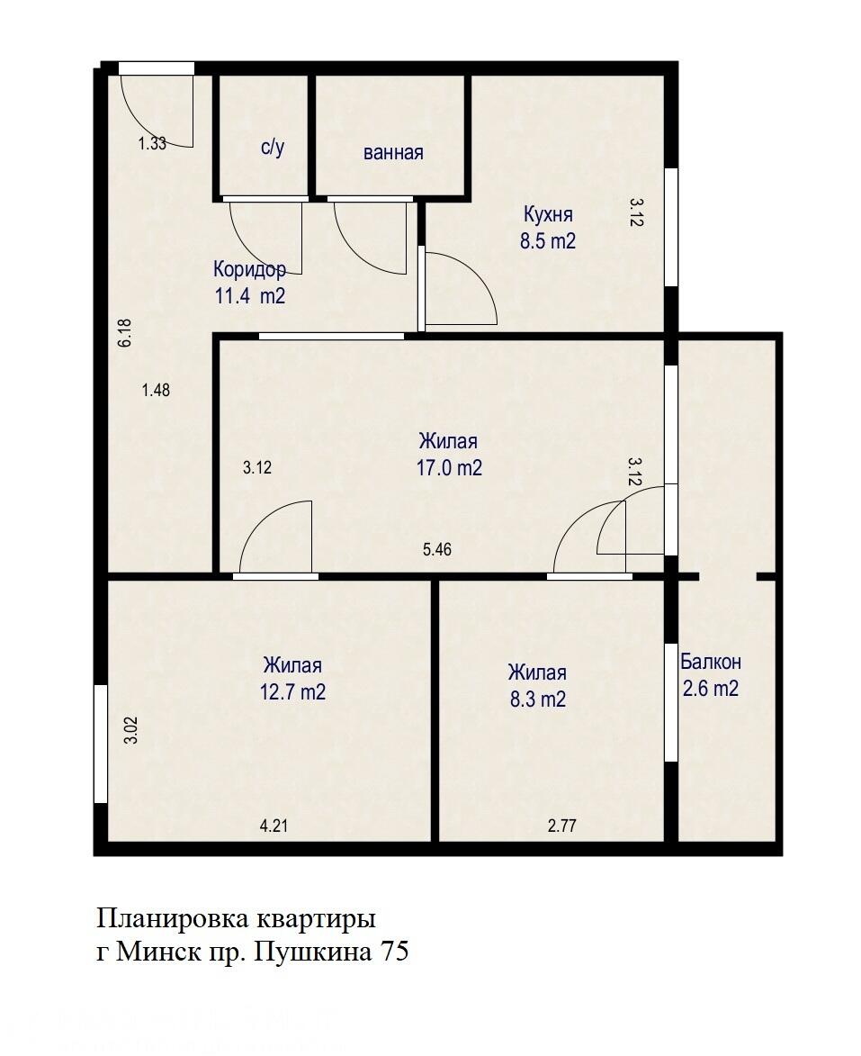 Wohnung 3 zimmer 63 m² Minsk, Belarus