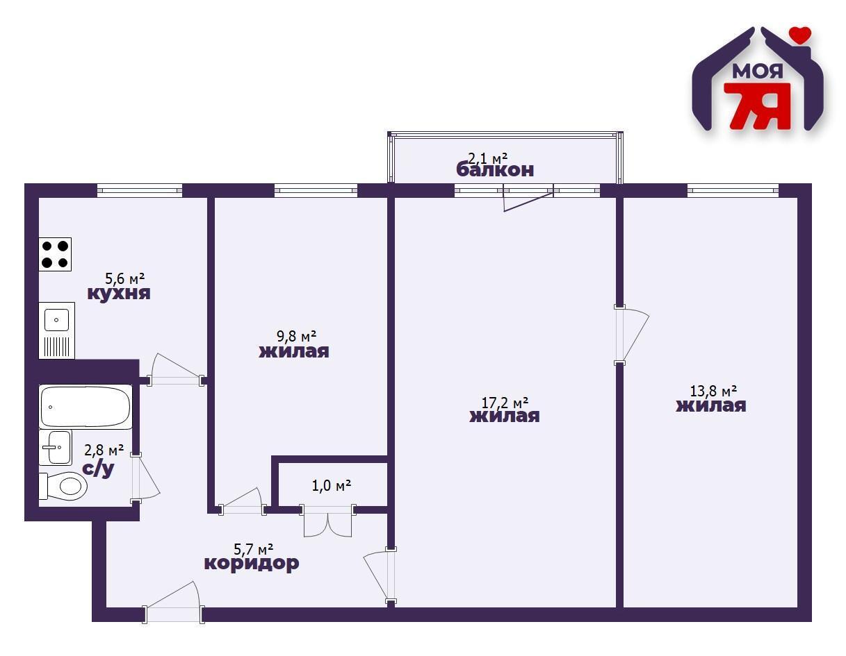 3 room apartment 57 m² Salihorsk, Belarus