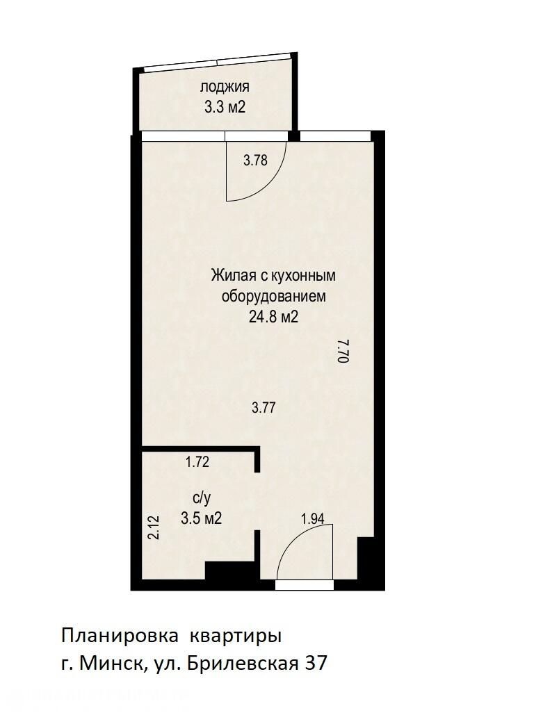 1 room apartment 31 m² Minsk, Belarus