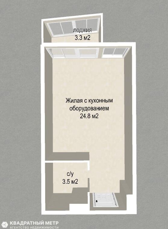 1 room apartment 31 m² Minsk, Belarus