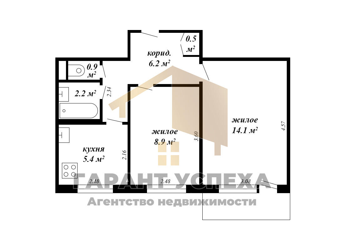 2 room apartment 39 m² Muchaviecki sielski Saviet, Belarus