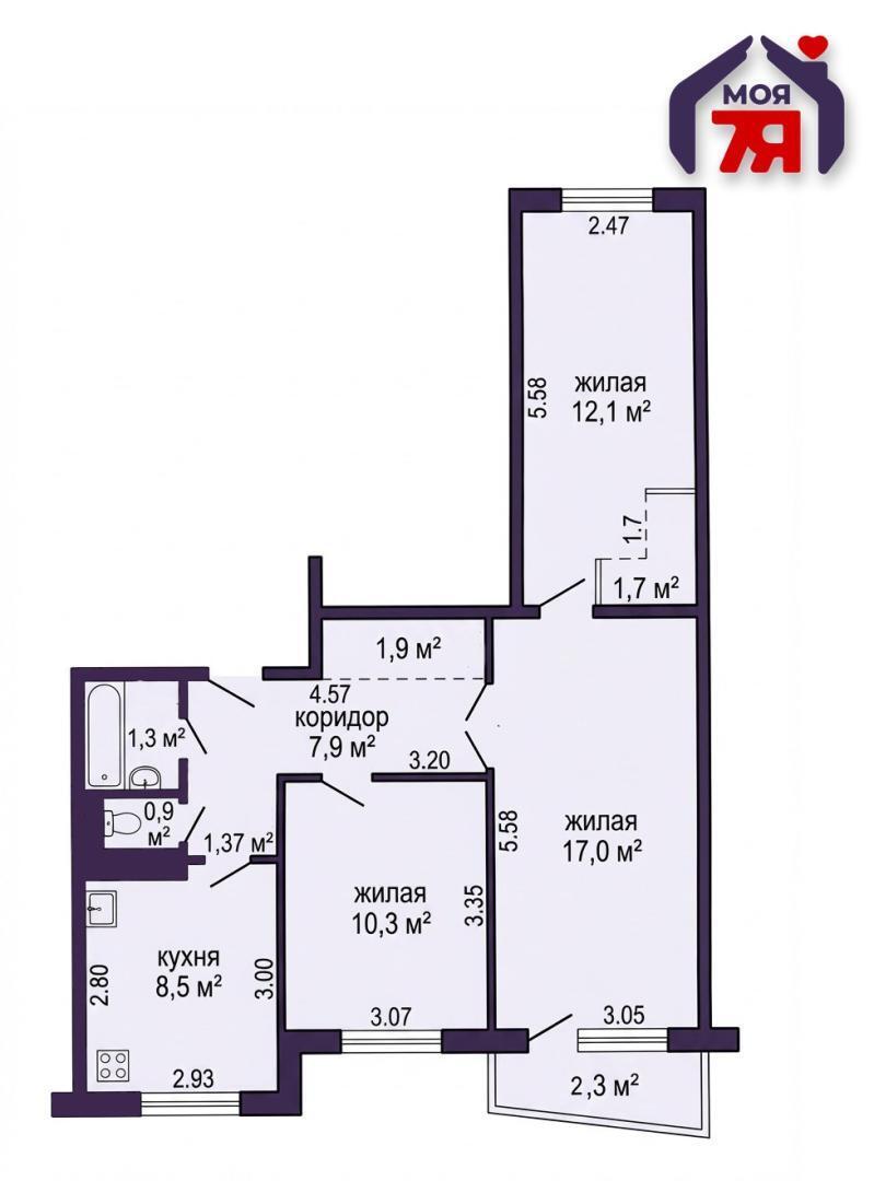Appartement 3 chambres 63 m² Salihorsk, Bélarus