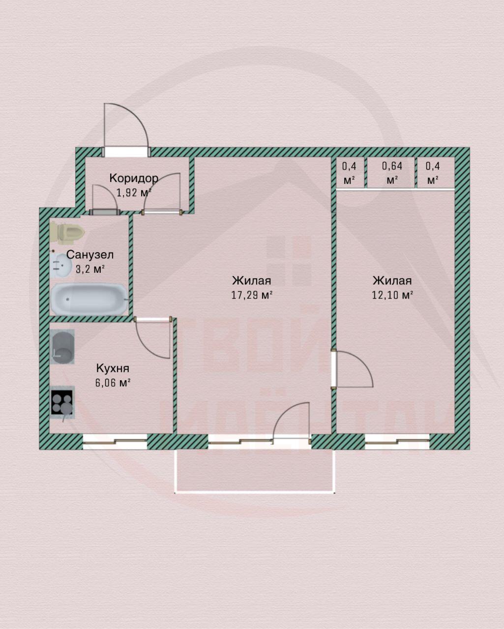 2 room apartment 42 m² Minsk, Belarus