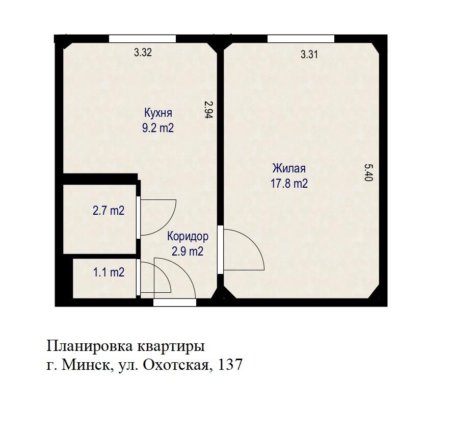 1 room apartment 34 m² Minsk, Belarus