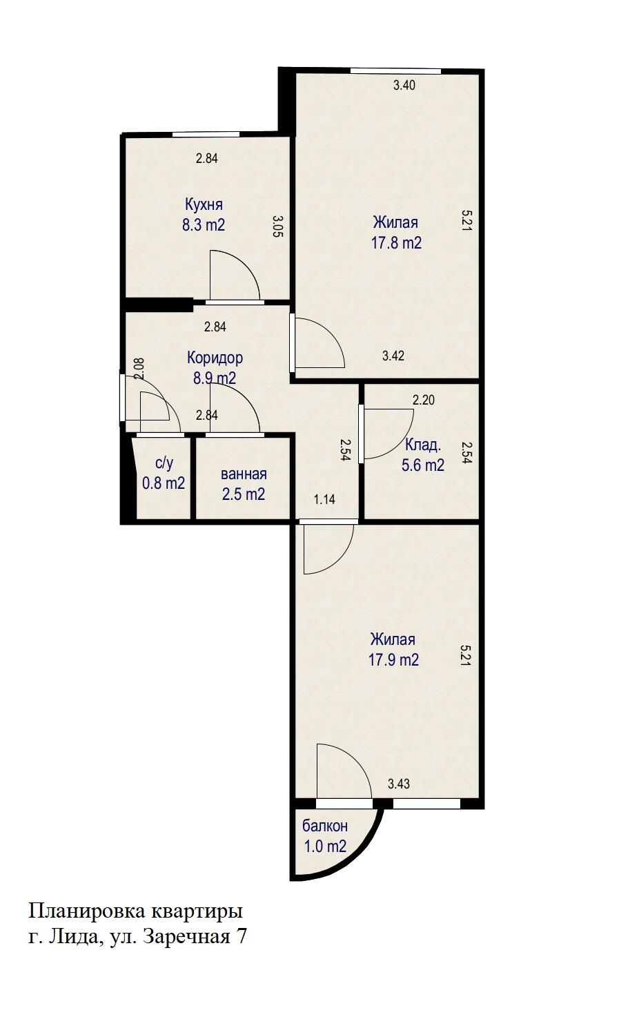 Квартира 2 комнаты 62 м² Лида, Беларусь
