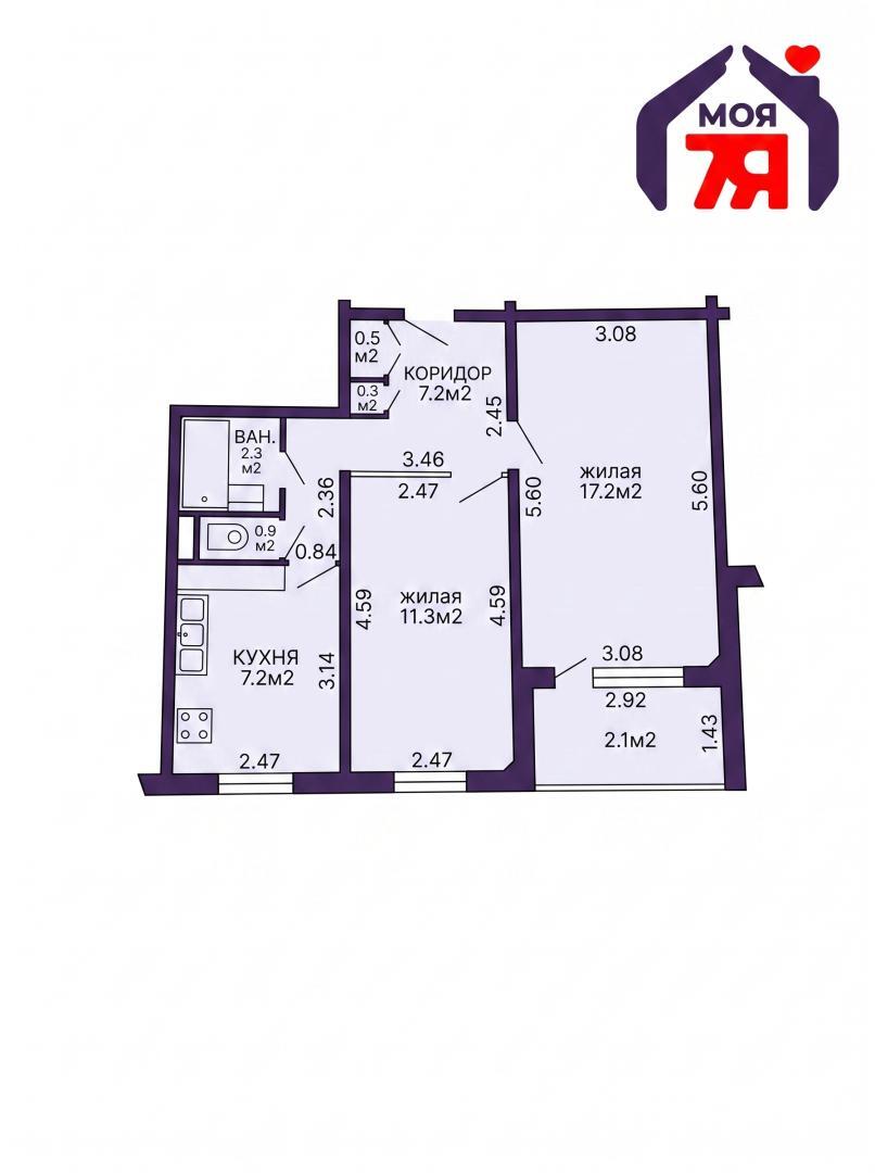 2 room apartment 47 m² Minsk, Belarus