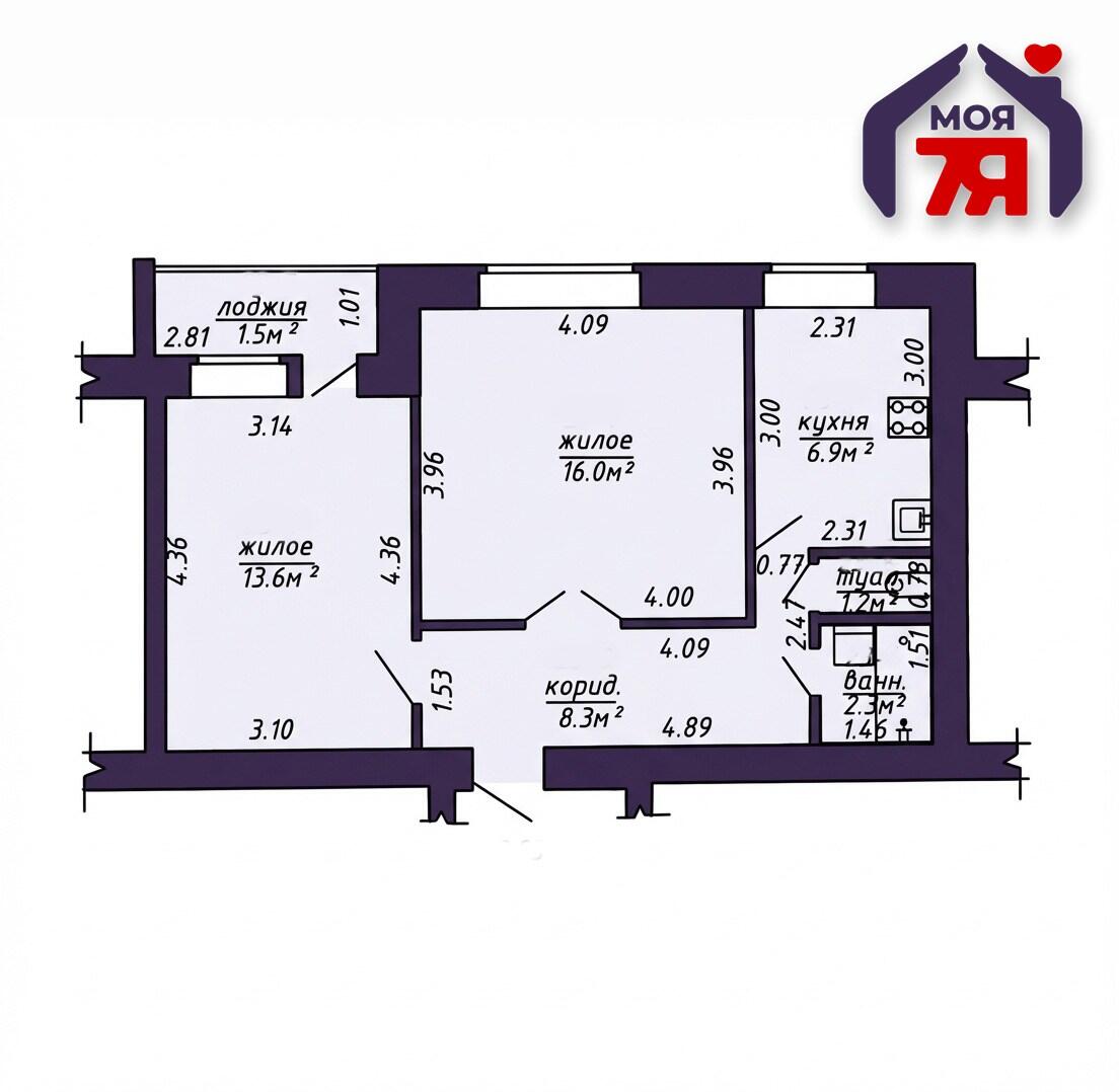 2 room apartment 48 m² Maladzyechna, Belarus