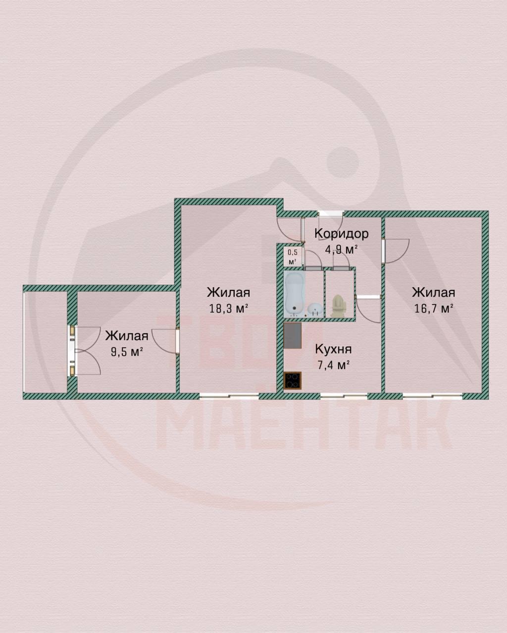 3 room apartment 61 m² Minsk, Belarus