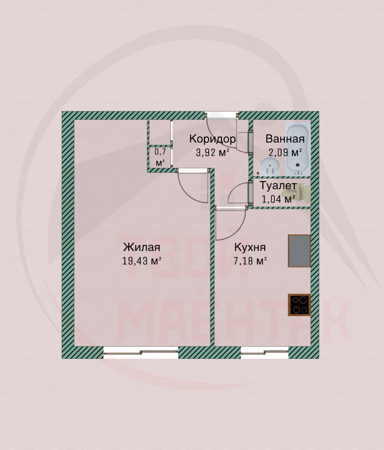 1 room apartment 34 m² Barysaw, Belarus