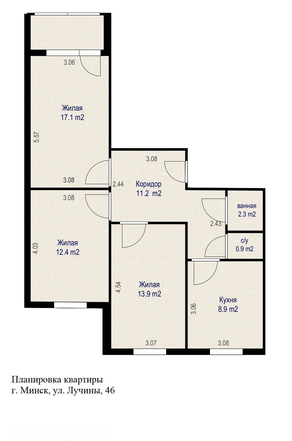 3 room apartment 67 m² Minsk, Belarus