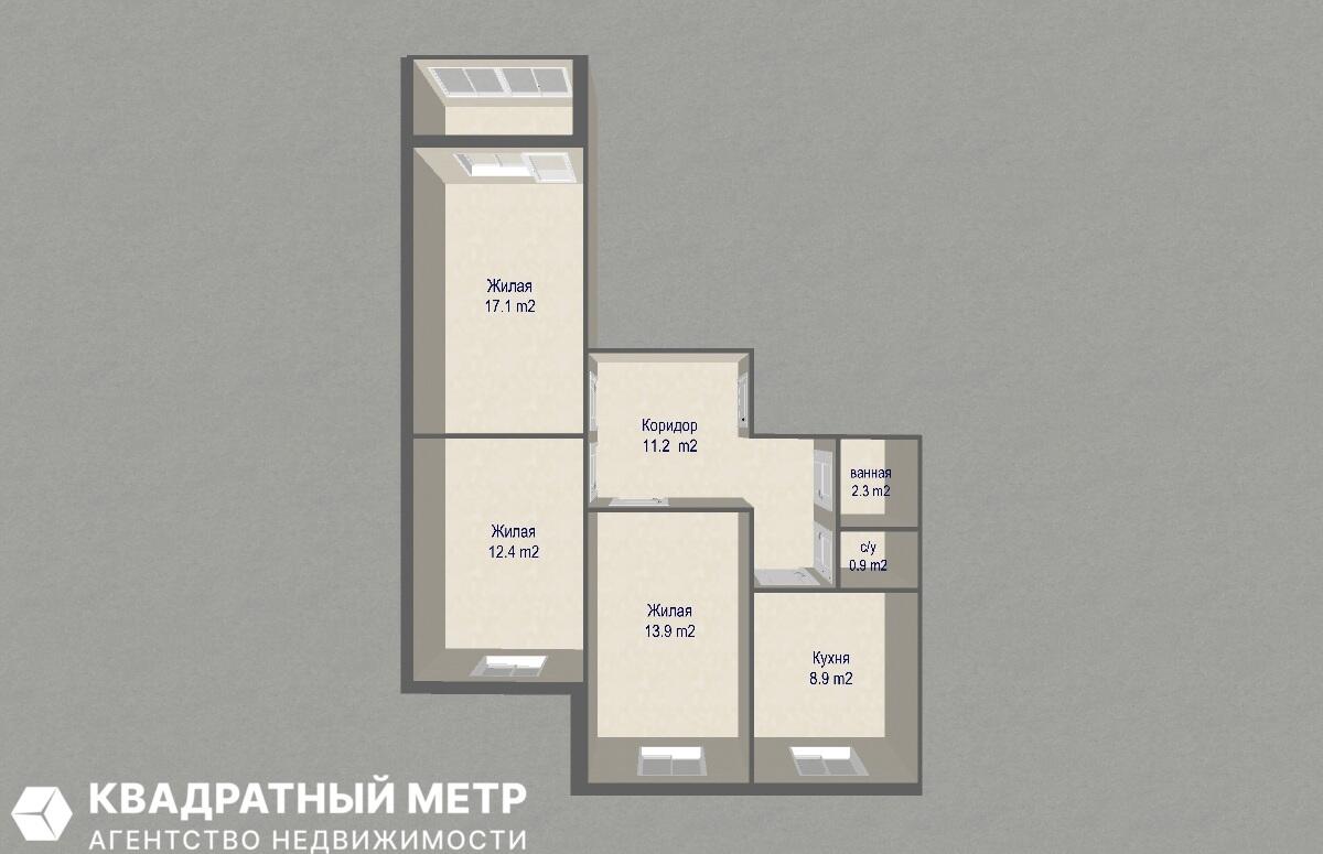 3 room apartment 67 m² Minsk, Belarus