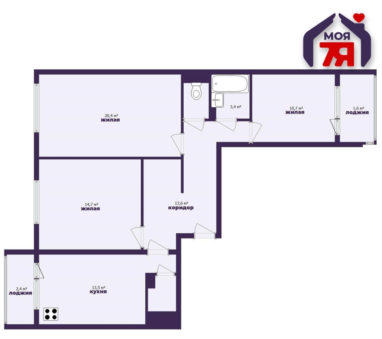 3 room apartment 80 m² Salihorsk, Belarus
