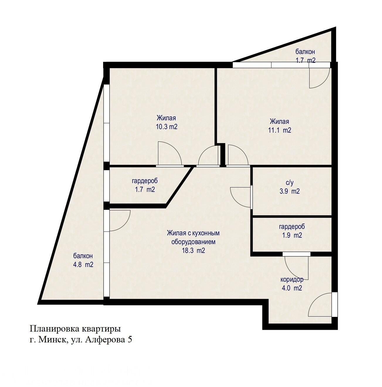 3 room apartment 52 m² Minsk, Belarus
