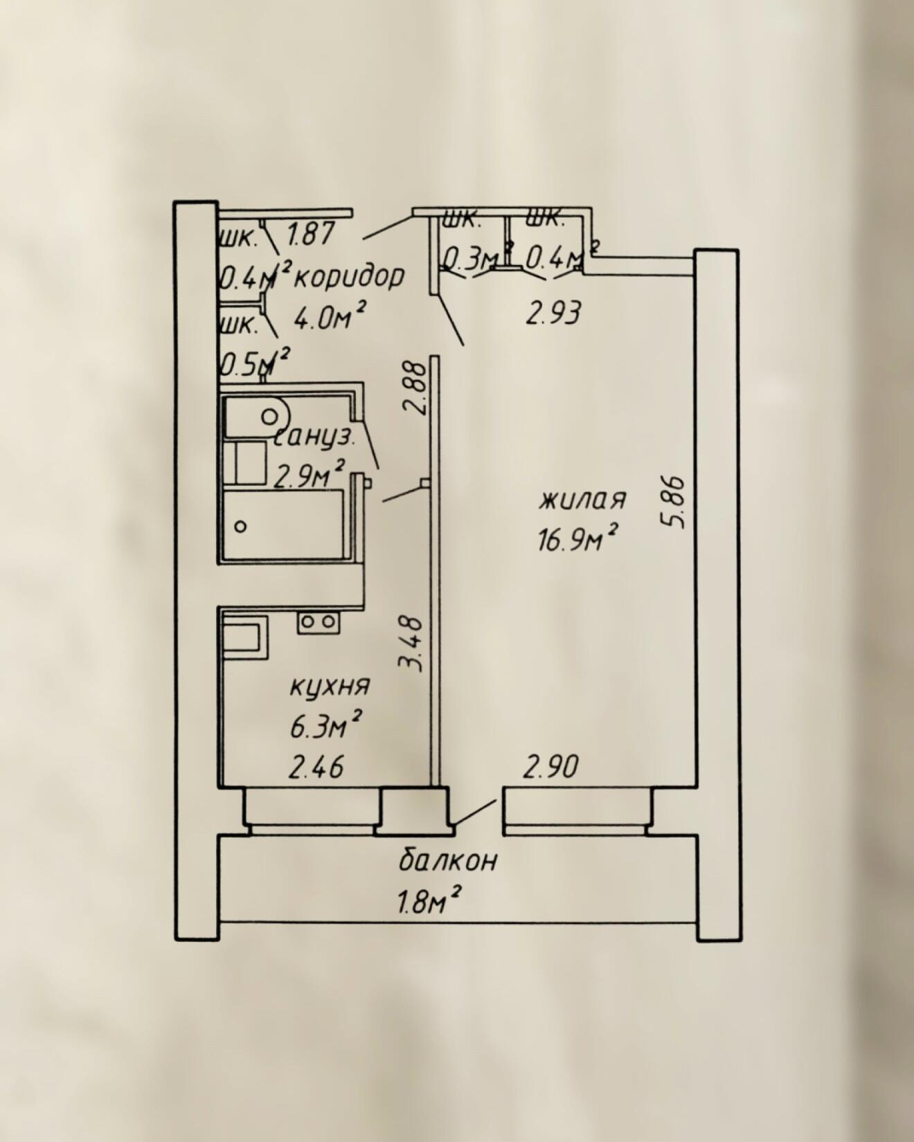 1 room apartment 32 m² Minsk, Belarus