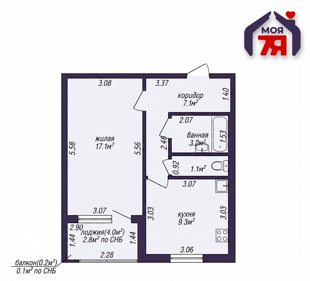 1 room apartment 41 m² Minsk, Belarus