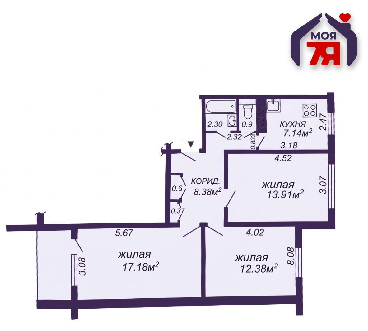 Квартира 3 комнаты 63 м² Минск, Беларусь