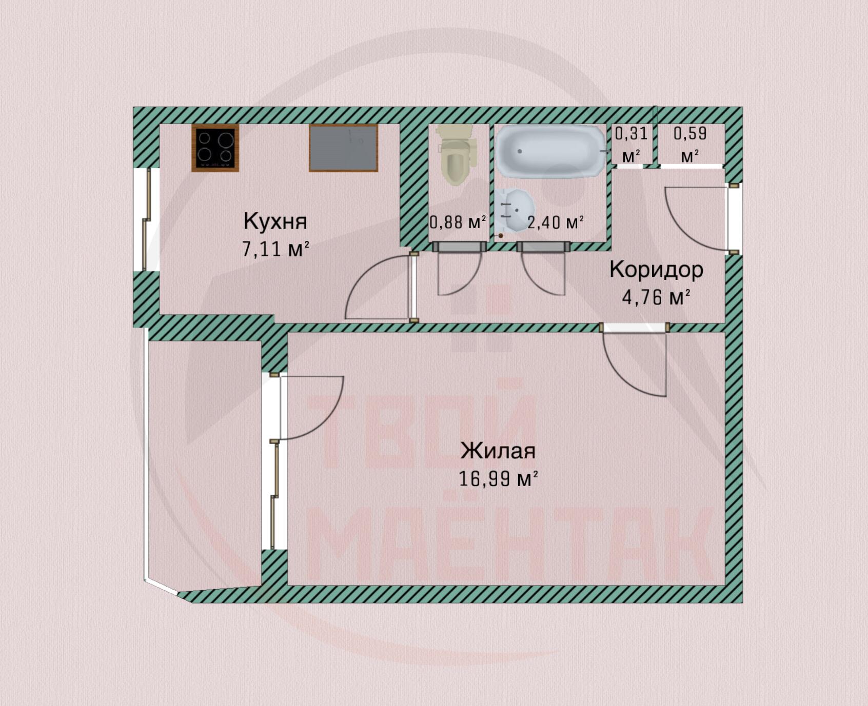 1 room apartment 35 m² Minsk, Belarus