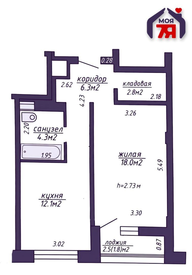 1 room apartment 44 m² Minsk, Belarus