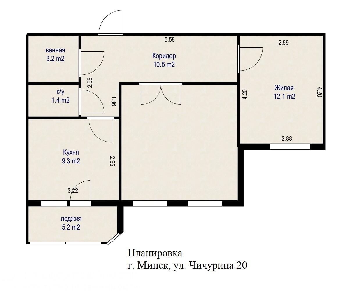 2 room apartment 55 m² Minsk, Belarus