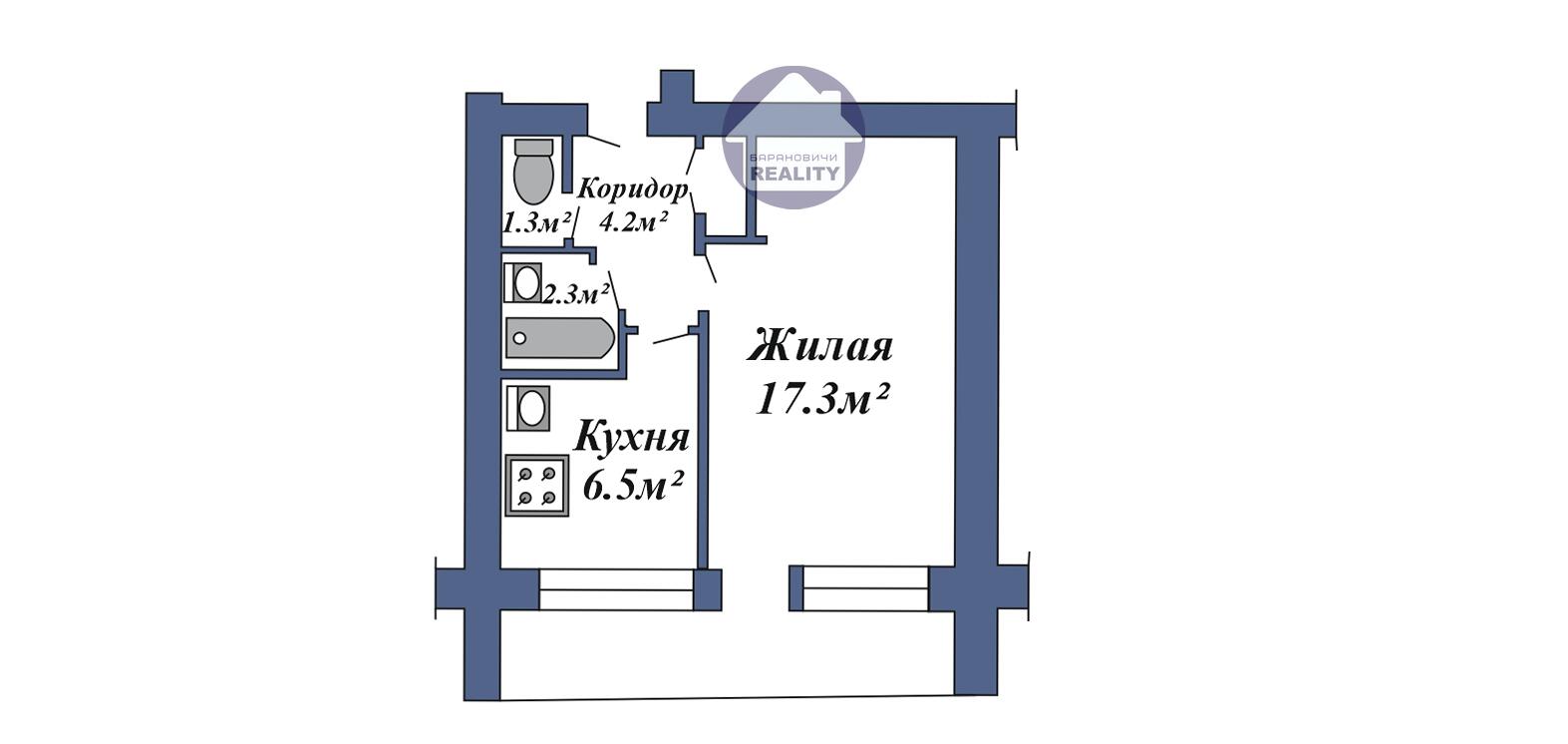 1 room apartment 32 m² Baranavichy, Belarus