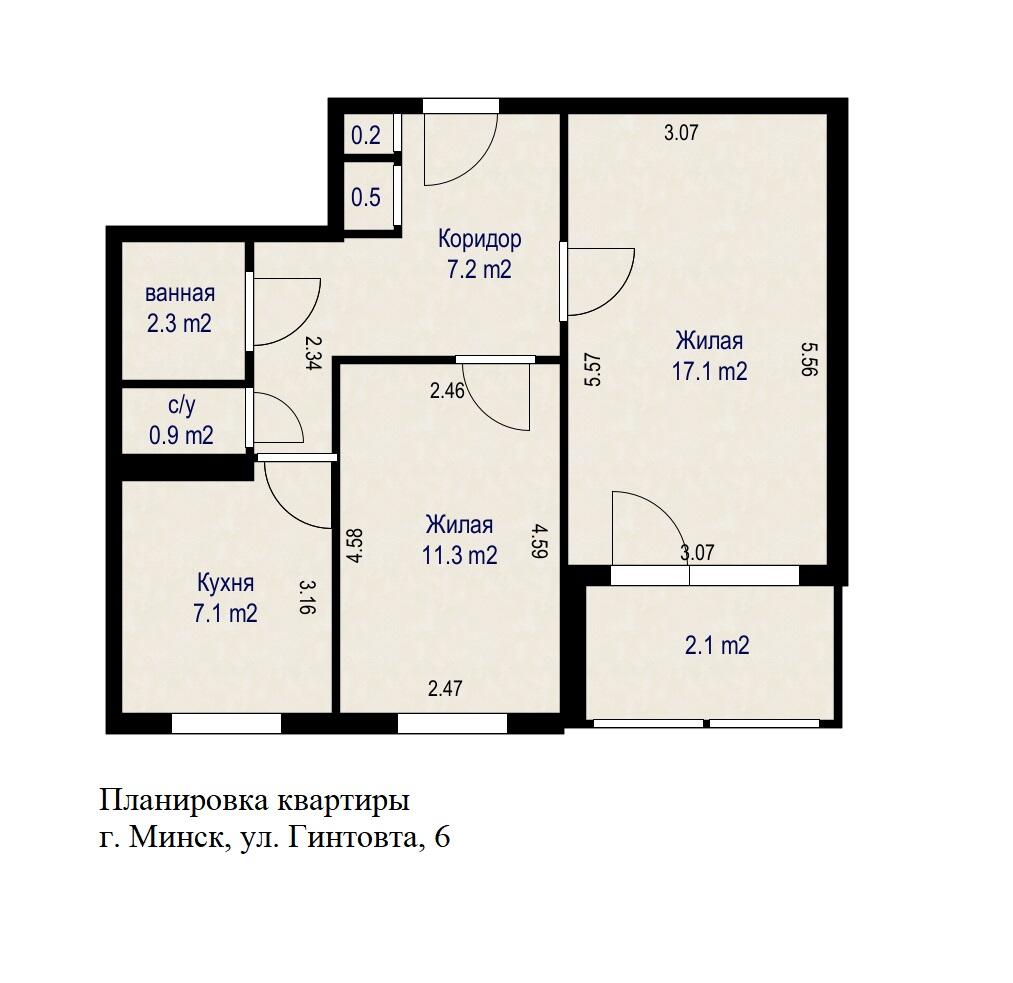 2 room apartment 47 m² Minsk, Belarus