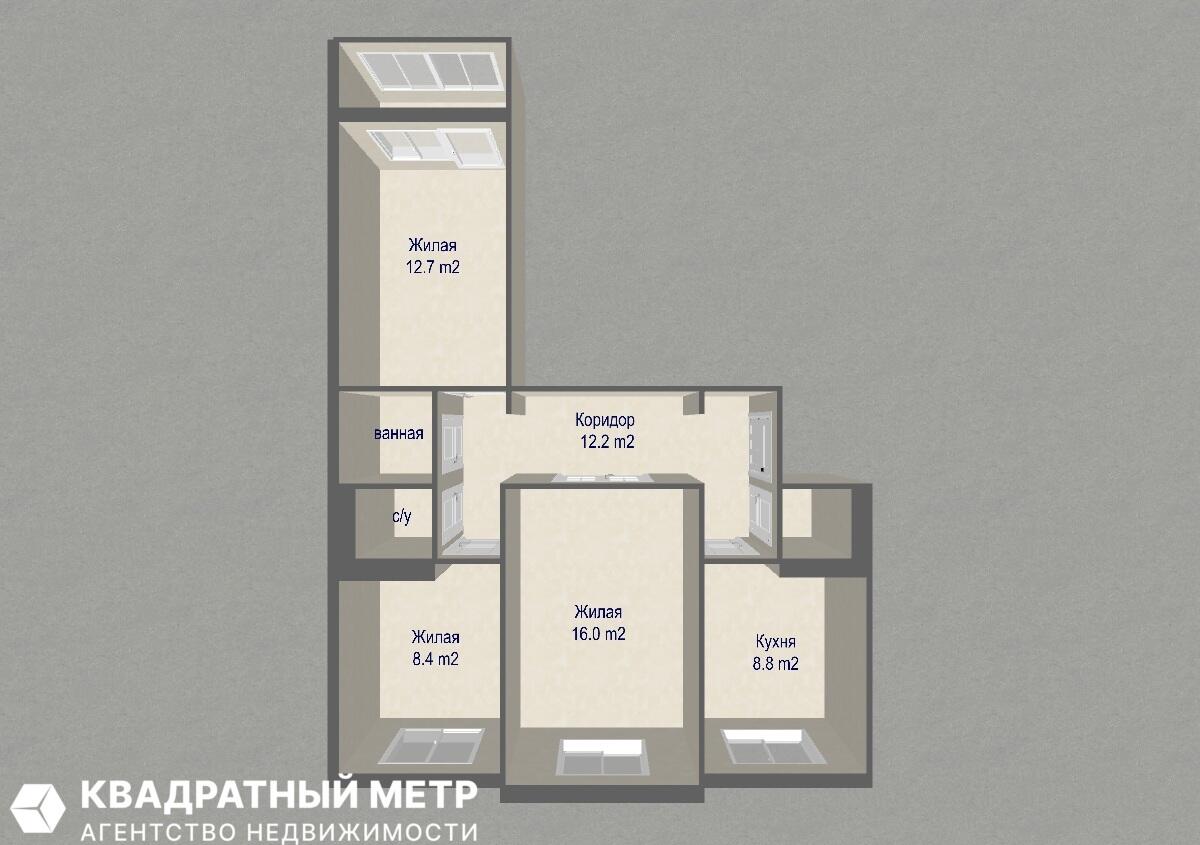 Квартира 3 комнаты 63 м² Минск, Беларусь