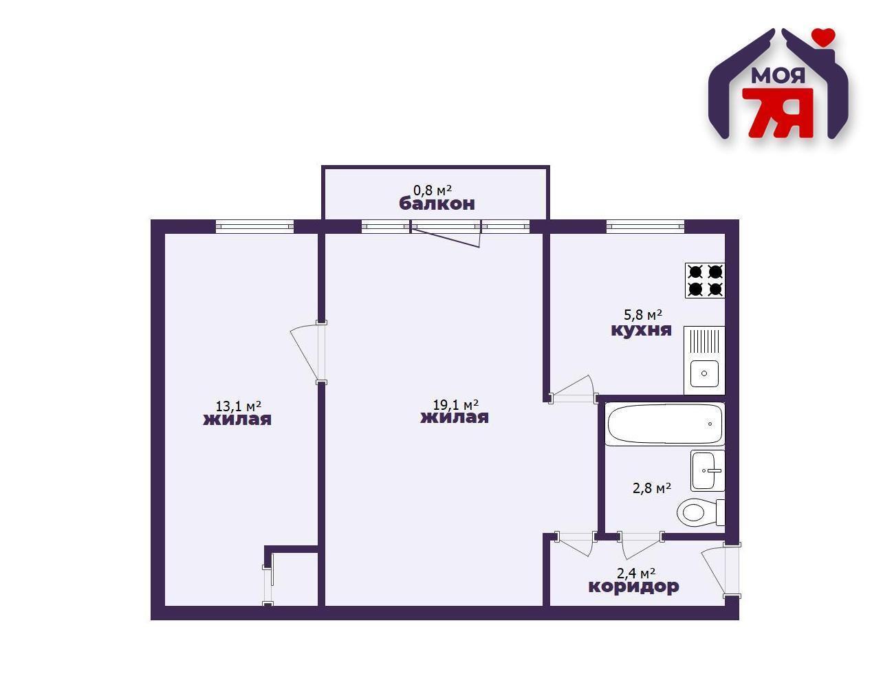 2 room apartment 45 m² Salihorsk, Belarus