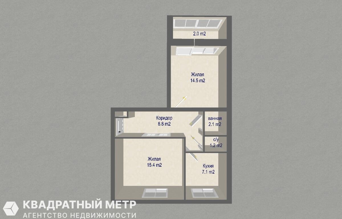 Appartement 2 chambres 52 m² Fanipal, Bélarus